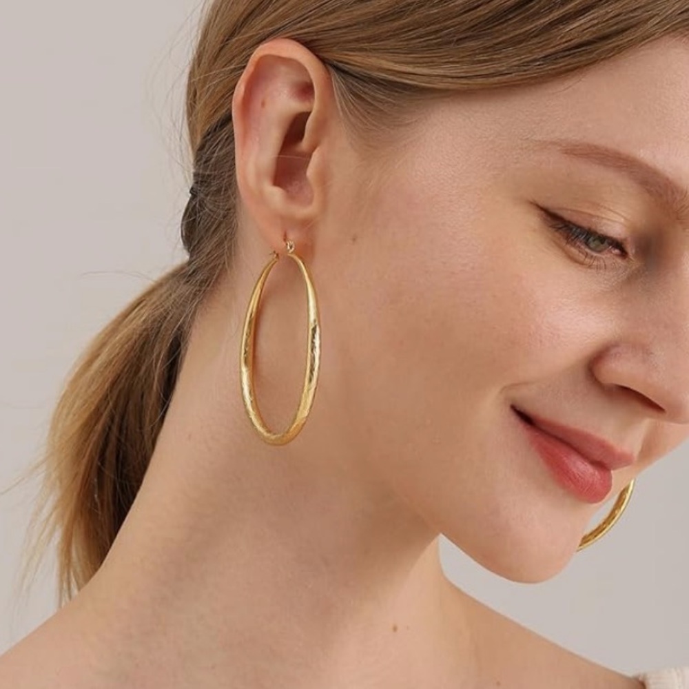 14k Gold plated Sterling 925 Hoop Earrings nickel free - Picture 2 of 3